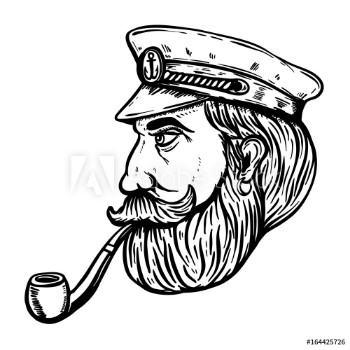 Picture of Illustration of sea captain with smoking pipe isolated on white background Design element for poster t-shirt Vector illustration